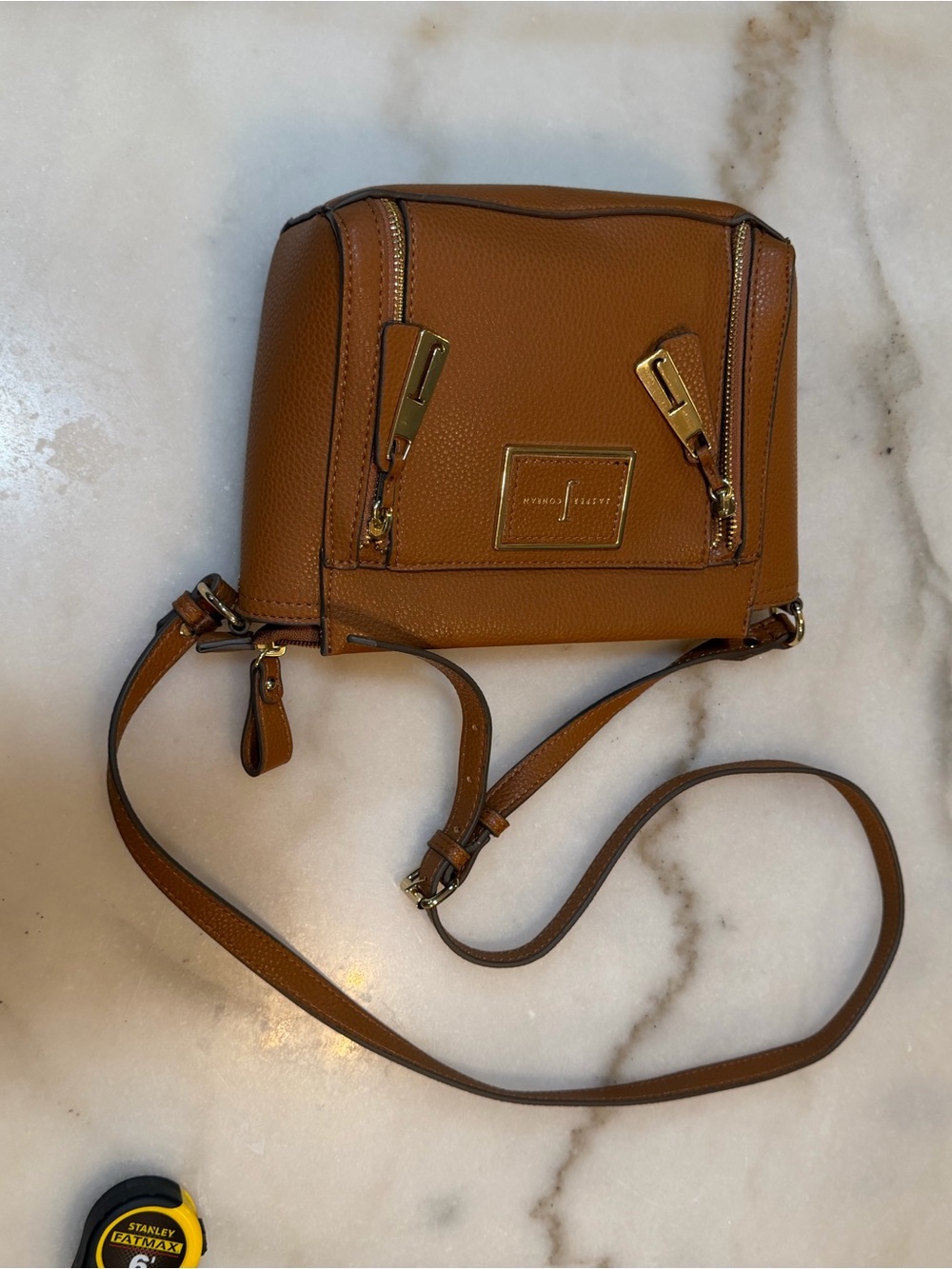 Kenneth Cole Cognac Leather Crossbody with Gold Hardware - Picture 7 of 8